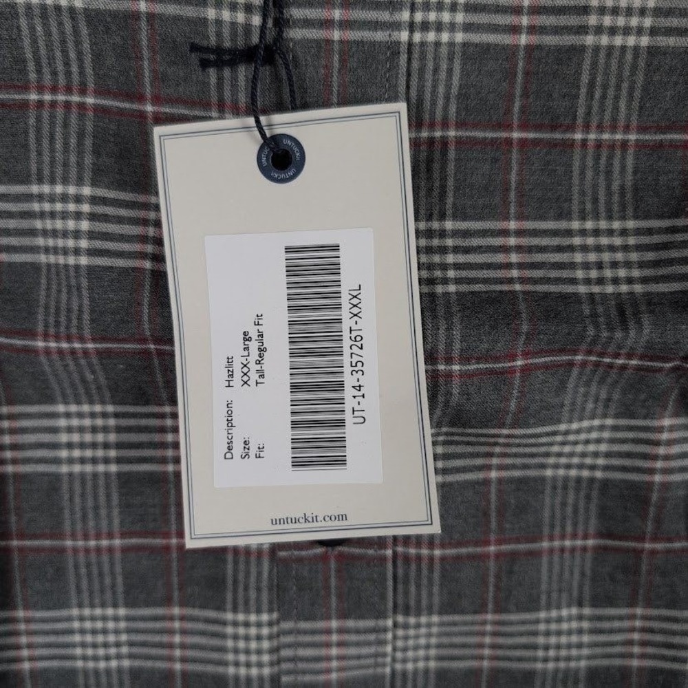 UNTUCKit Hazlitt Mens XXX-Large Tall Regular Fit Gray Plaid Shirt Flannel button - Picture 3 of 6
